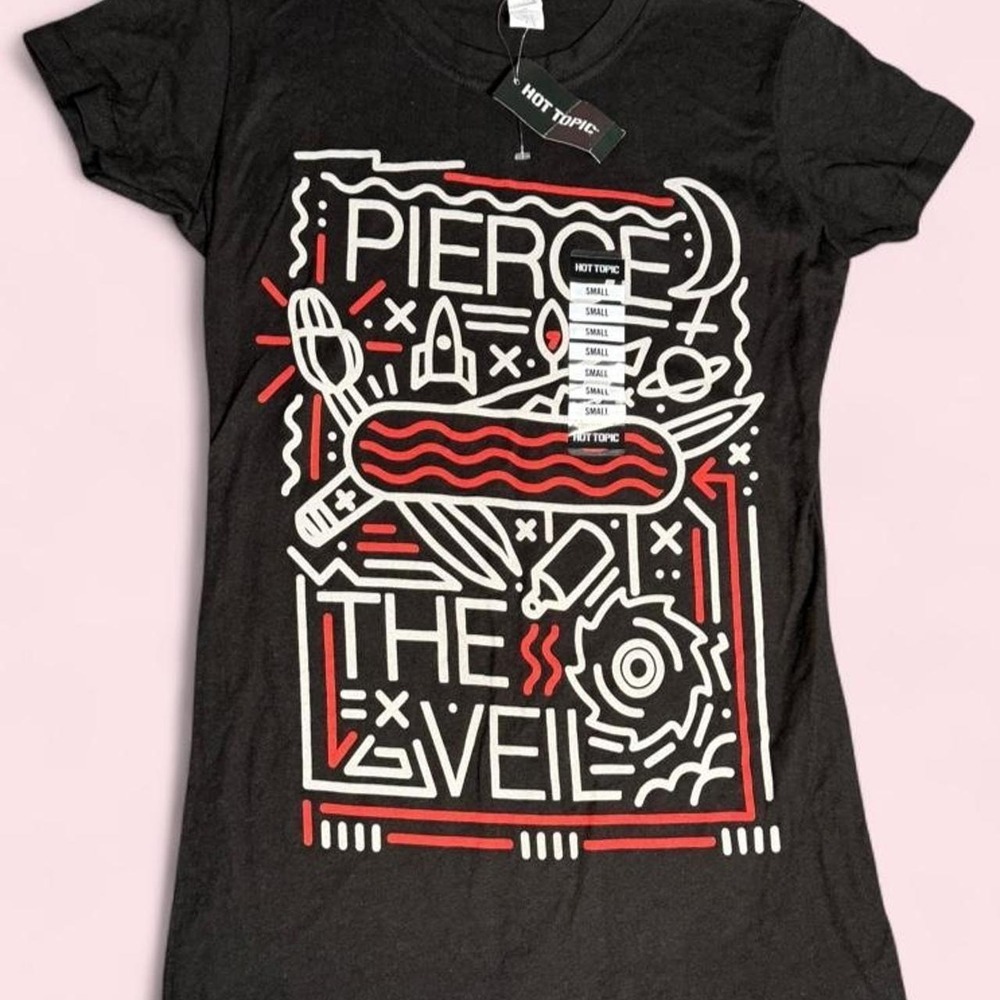 Y2K Hot Topic Pierce The Veil Pocketknife T-Shirt Small Black Graphic Tee NWT